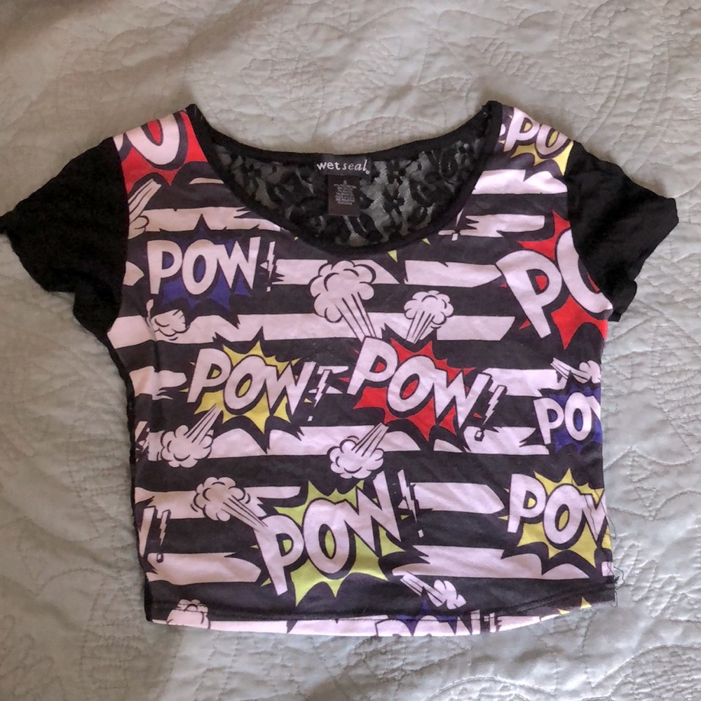 Wet Seal Lace Back Comic Crop Top
